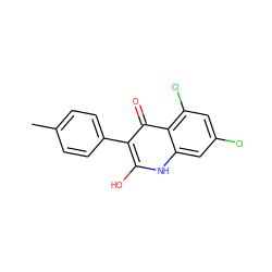 Cc1ccc(-c2c(O)[nH]c3cc(Cl)cc(Cl)c3c2=O)cc1 ZINC000013727258