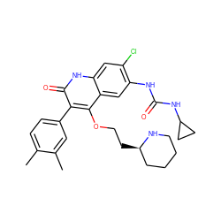 Cc1ccc(-c2c(OCC[C@@H]3CCCCN3)c3cc(NC(=O)NC4CC4)c(Cl)cc3[nH]c2=O)cc1C ZINC000029461817