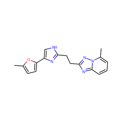 Cc1ccc(-c2c[nH]c(CCc3nc4cccc(C)n4n3)n2)o1 ZINC000117862560