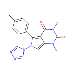 Cc1ccc(-c2c3c(=O)n(C)c(=O)n(C)c3cn2-n2cnnc2)cc1 ZINC000003634601