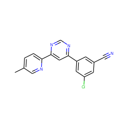 Cc1ccc(-c2cc(-c3cc(Cl)cc(C#N)c3)ncn2)nc1 ZINC000221091174