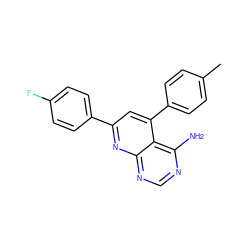 Cc1ccc(-c2cc(-c3ccc(F)cc3)nc3ncnc(N)c23)cc1 ZINC000001016765