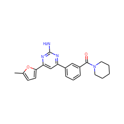 Cc1ccc(-c2cc(-c3cccc(C(=O)N4CCCCC4)c3)nc(N)n2)o1 ZINC000653767972