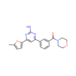 Cc1ccc(-c2cc(-c3cccc(C(=O)N4CCOCC4)c3)nc(N)n2)o1 ZINC000653767974