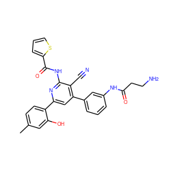 Cc1ccc(-c2cc(-c3cccc(NC(=O)CCN)c3)c(C#N)c(NC(=O)c3cccs3)n2)c(O)c1 ZINC000049802553