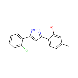 Cc1ccc(-c2cc(-c3ccccc3Cl)[nH]n2)c(O)c1 ZINC000013130766