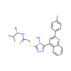 Cc1ccc(-c2cc(-c3nnc(SCC(=O)N[C@@H](C)C(C)C)n3N)c3ccccc3n2)cc1 ZINC000003314656