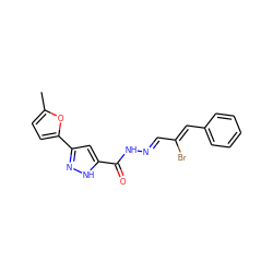 Cc1ccc(-c2cc(C(=O)N/N=C/C(Br)=C/c3ccccc3)[nH]n2)o1 ZINC000008558571