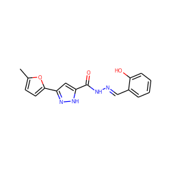 Cc1ccc(-c2cc(C(=O)N/N=C/c3ccccc3O)[nH]n2)o1 ZINC000004928005