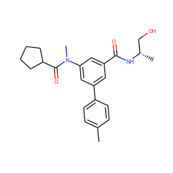 Cc1ccc(-c2cc(C(=O)N[C@@H](C)CO)cc(N(C)C(=O)C3CCCC3)c2)cc1 ZINC000142653952