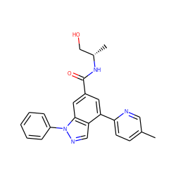 Cc1ccc(-c2cc(C(=O)N[C@@H](C)CO)cc3c2cnn3-c2ccccc2)nc1 ZINC000142238395