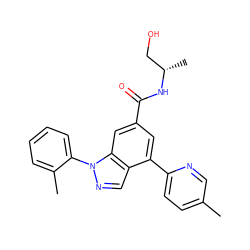 Cc1ccc(-c2cc(C(=O)N[C@@H](C)CO)cc3c2cnn3-c2ccccc2C)nc1 ZINC000142239320