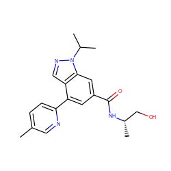 Cc1ccc(-c2cc(C(=O)N[C@@H](C)CO)cc3c2cnn3C(C)C)nc1 ZINC000142229673