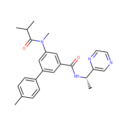 Cc1ccc(-c2cc(C(=O)N[C@@H](C)c3cnccn3)cc(N(C)C(=O)C(C)C)c2)cc1 ZINC000142953568