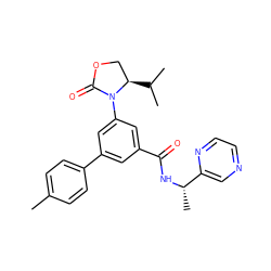 Cc1ccc(-c2cc(C(=O)N[C@@H](C)c3cnccn3)cc(N3C(=O)OC[C@H]3C(C)C)c2)cc1 ZINC000113543237