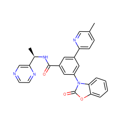 Cc1ccc(-c2cc(C(=O)N[C@H](C)c3cnccn3)cc(-n3c(=O)oc4ccccc43)c2)nc1 ZINC000113541587