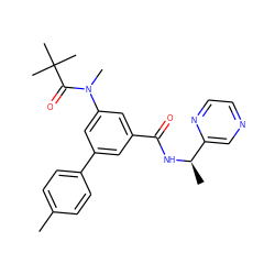 Cc1ccc(-c2cc(C(=O)N[C@H](C)c3cnccn3)cc(N(C)C(=O)C(C)(C)C)c2)cc1 ZINC000142625965