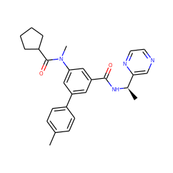 Cc1ccc(-c2cc(C(=O)N[C@H](C)c3cnccn3)cc(N(C)C(=O)C3CCCC3)c2)cc1 ZINC000142653538