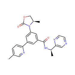 Cc1ccc(-c2cc(C(=O)N[C@H](C)c3cnccn3)cc(N3C(=O)OC[C@H]3C)c2)nc1 ZINC000113542105