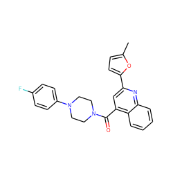 Cc1ccc(-c2cc(C(=O)N3CCN(c4ccc(F)cc4)CC3)c3ccccc3n2)o1 ZINC000000688930