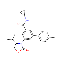 Cc1ccc(-c2cc(C(=O)NC3CC3)cc(N3C(=O)OC[C@@H]3C(C)C)c2)cc1 ZINC000113543289