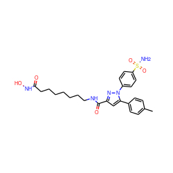 Cc1ccc(-c2cc(C(=O)NCCCCCCCC(=O)NO)nn2-c2ccc(S(N)(=O)=O)cc2)cc1 ZINC001772611040