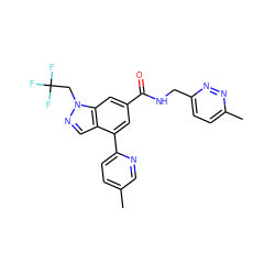 Cc1ccc(-c2cc(C(=O)NCc3ccc(C)nn3)cc3c2cnn3CC(F)(F)F)nc1 ZINC000142237222