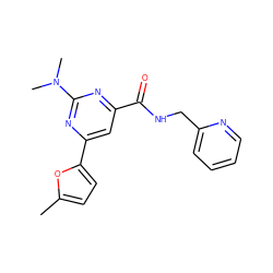 Cc1ccc(-c2cc(C(=O)NCc3ccccn3)nc(N(C)C)n2)o1 ZINC000045353182