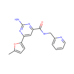 Cc1ccc(-c2cc(C(=O)NCc3ccccn3)nc(N)n2)o1 ZINC000045390699