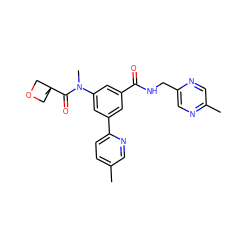 Cc1ccc(-c2cc(C(=O)NCc3cnc(C)cn3)cc(N(C)C(=O)C3(C)COC3)c2)nc1 ZINC000143378885