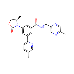 Cc1ccc(-c2cc(C(=O)NCc3cnc(C)cn3)cc(N3C(=O)OC[C@H]3C)c2)nc1 ZINC000113541773