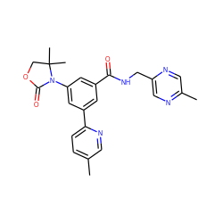 Cc1ccc(-c2cc(C(=O)NCc3cnc(C)cn3)cc(N3C(=O)OCC3(C)C)c2)nc1 ZINC000113543492