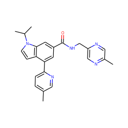 Cc1ccc(-c2cc(C(=O)NCc3cnc(C)cn3)cc3c2ccn3C(C)C)nc1 ZINC000142244305