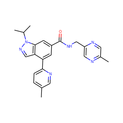 Cc1ccc(-c2cc(C(=O)NCc3cnc(C)cn3)cc3c2cnn3C(C)C)nc1 ZINC000142227999