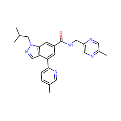 Cc1ccc(-c2cc(C(=O)NCc3cnc(C)cn3)cc3c2cnn3CC(C)C)nc1 ZINC000142225354