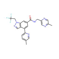 Cc1ccc(-c2cc(C(=O)NCc3cnc(C)cn3)cc3c2cnn3CC(F)(F)F)nc1 ZINC000142236761