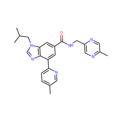 Cc1ccc(-c2cc(C(=O)NCc3cnc(C)cn3)cc3c2ncn3CC(C)C)nc1 ZINC000142248054