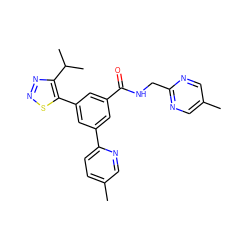 Cc1ccc(-c2cc(C(=O)NCc3ncc(C)cn3)cc(-c3snnc3C(C)C)c2)nc1 ZINC000114291671