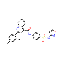 Cc1ccc(-c2cc(C(=O)Nc3ccc(S(=O)(=O)Nc4cc(C)on4)cc3)c3ccccc3n2)c(C)c1 ZINC000000671945
