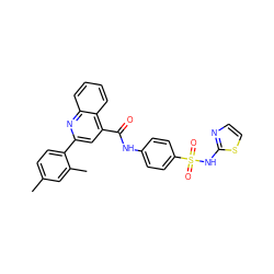 Cc1ccc(-c2cc(C(=O)Nc3ccc(S(=O)(=O)Nc4nccs4)cc3)c3ccccc3n2)c(C)c1 ZINC000001200294