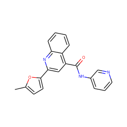 Cc1ccc(-c2cc(C(=O)Nc3cccnc3)c3ccccc3n2)o1 ZINC000000433680