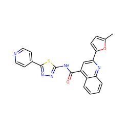 Cc1ccc(-c2cc(C(=O)Nc3nnc(-c4ccncc4)s3)c3ccccc3n2)o1 ZINC000001068335