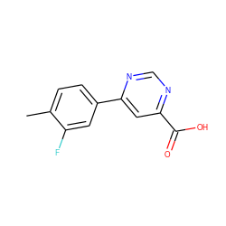 Cc1ccc(-c2cc(C(=O)O)ncn2)cc1F ZINC000206201407