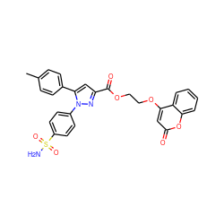 Cc1ccc(-c2cc(C(=O)OCCOc3cc(=O)oc4ccccc34)nn2-c2ccc(S(N)(=O)=O)cc2)cc1 ZINC001772606710