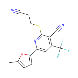 Cc1ccc(-c2cc(C(F)(F)F)c(C#N)c(SCCC#N)n2)o1 ZINC000038142885