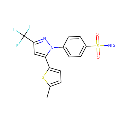 Cc1ccc(-c2cc(C(F)(F)F)nn2-c2ccc(S(N)(=O)=O)cc2)s1 ZINC000026956470