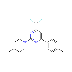 Cc1ccc(-c2cc(C(F)F)nc(N3CCC(C)CC3)n2)cc1 ZINC000000215019