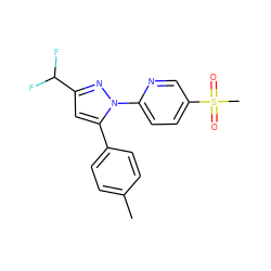 Cc1ccc(-c2cc(C(F)F)nn2-c2ccc(S(C)(=O)=O)cn2)cc1 ZINC000013588360