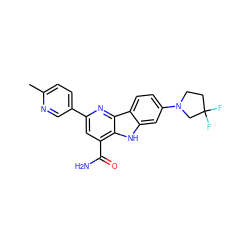 Cc1ccc(-c2cc(C(N)=O)c3[nH]c4cc(N5CCC(F)(F)C5)ccc4c3n2)cn1 ZINC000113201740