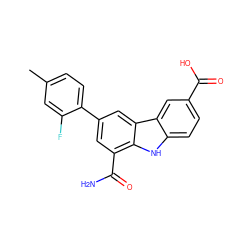 Cc1ccc(-c2cc(C(N)=O)c3[nH]c4ccc(C(=O)O)cc4c3c2)c(F)c1 ZINC000113205289